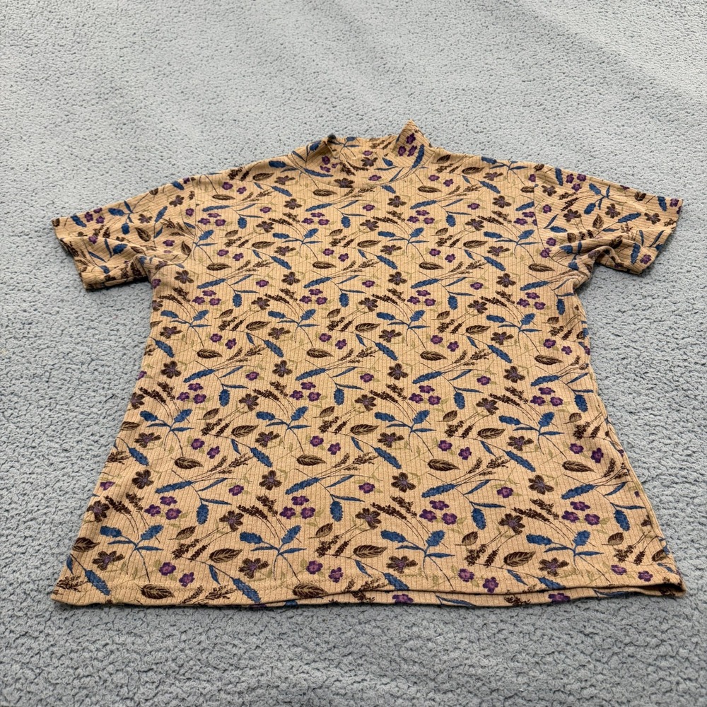 Bobbie Brooks Mock Neck Sweater Top Womens Large Autumn Floral Short Sleeve